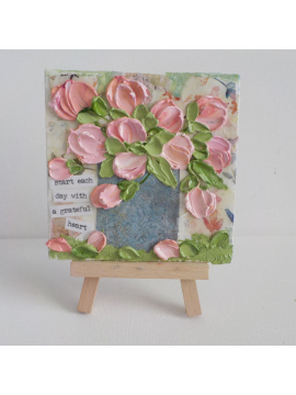 Apricot Tulip Mixed Media and Oil Impasto Miniature Painting with Easel