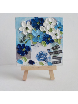 oil impasto and mixed media navy ,blue and white easel painting