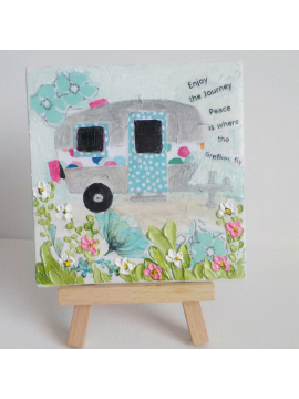 Miniature Camper Painting, Oil Impasto and Mixed Media