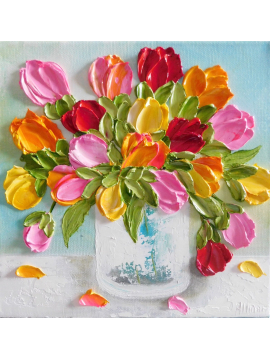 Square Bright Tulip Oil Impasto Painting