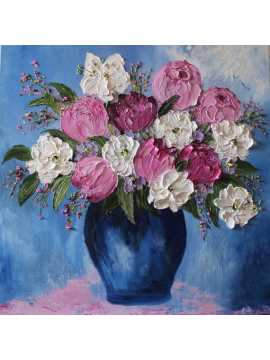 Navy vase and flowers oil painting