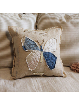 feed sack and vintage  quilt butterfly pillow