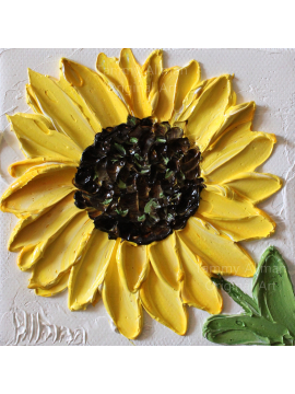 Sunflower minimalist oil impasto painting