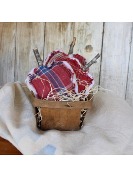 quilted apples in a vintage fruit basket