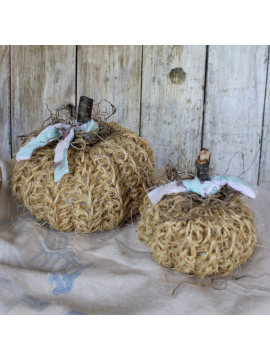 Set of crocheted sisal pumpkins, Natural decor
