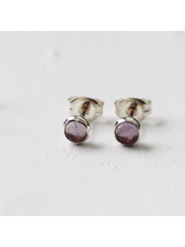Lavender Amethyst 4mm Cabochon Fine Silver Studs