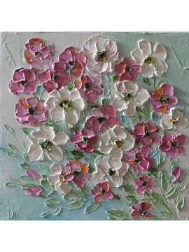 Pastel  Pinks And Apricots Wildflower Oil Impasto Painting,