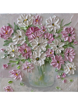gerbera daisies in a vase painting, impasto painting