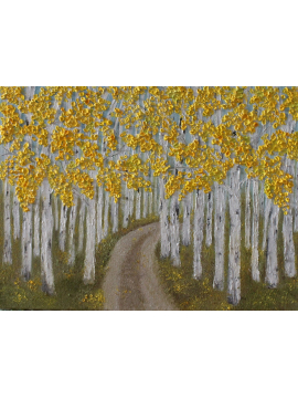 tree landscape painting, birch, aspen