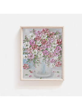 Pink  apricot white oil impasto painting