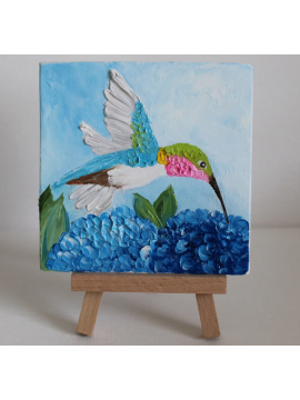 Hydrangea and Hummingbird oil impasto painting