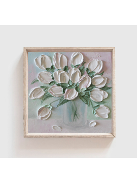 Oil impasto white tulip painting
