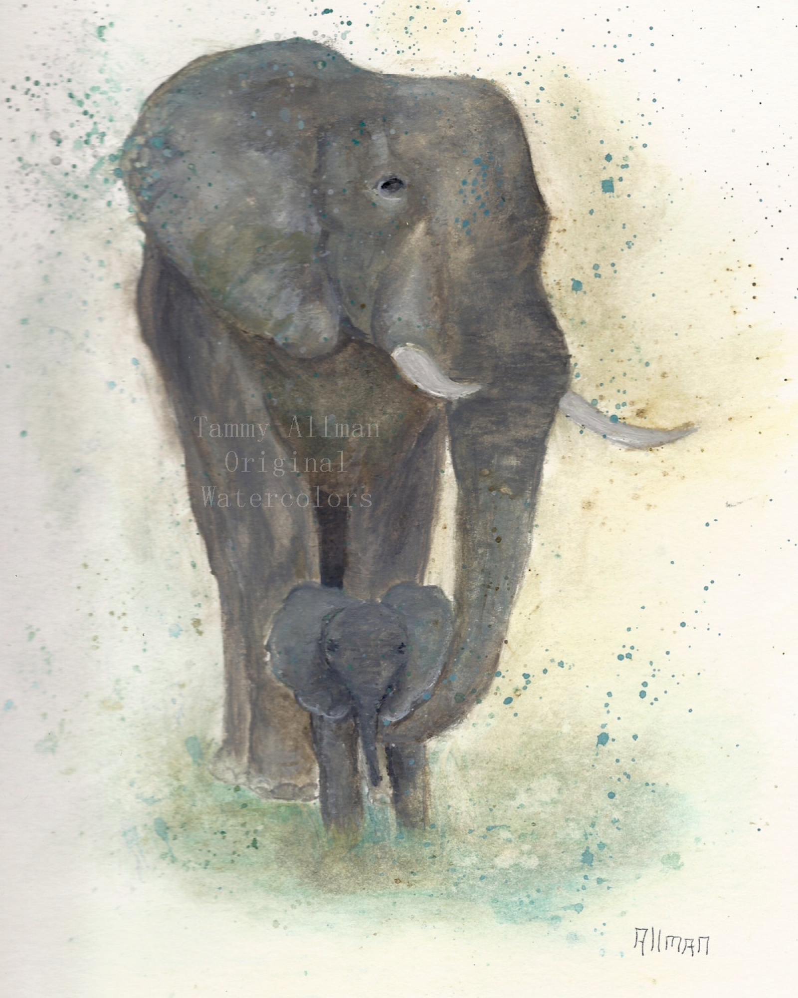 Original  Watercolor Elephants