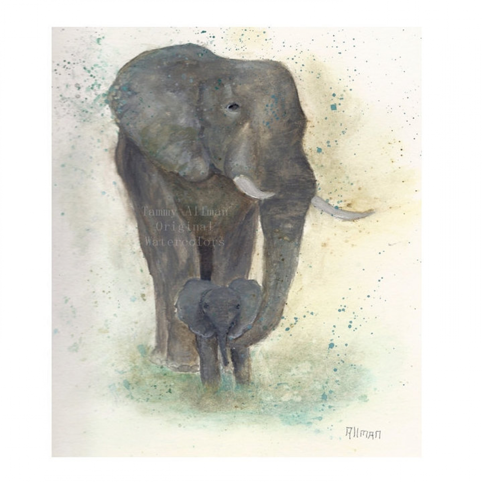 Watercolor Archival Original Painting Print Baby Elephant With Mother I Ll Keep You Safe Elephant Watercolor Children S Art Kenzie S Cottage