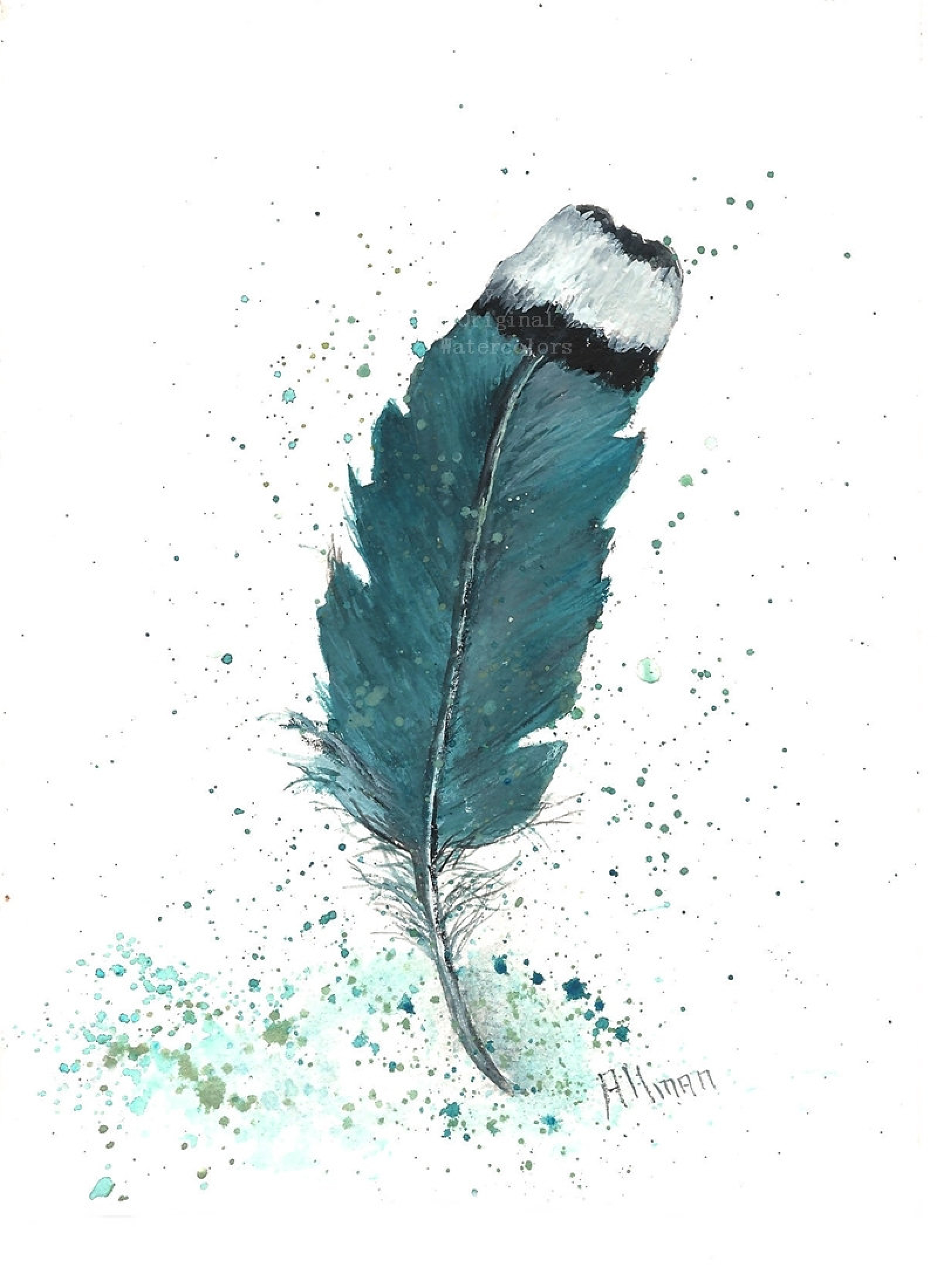 Original Watercolor Feather Study Turquoise Feather Original Watercolor Print Watercolor Feather Painting Kenzie S Cottage