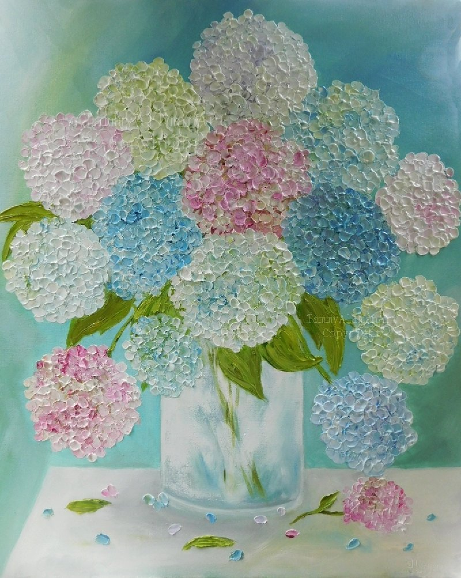 Hydrangeas painting in pink hand-painted oil 8x10 solves your need for gift ideas and wall decor painted sides ready to hang ready to hang