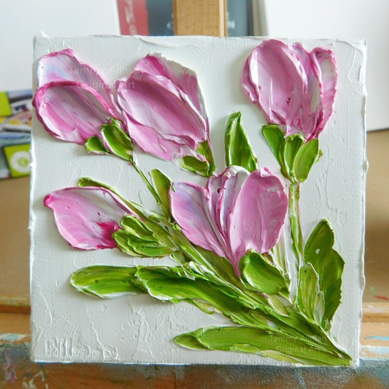 Custom Small 4x4 and 6x6 Tulip Impasto Oil Painting, Mix and Match