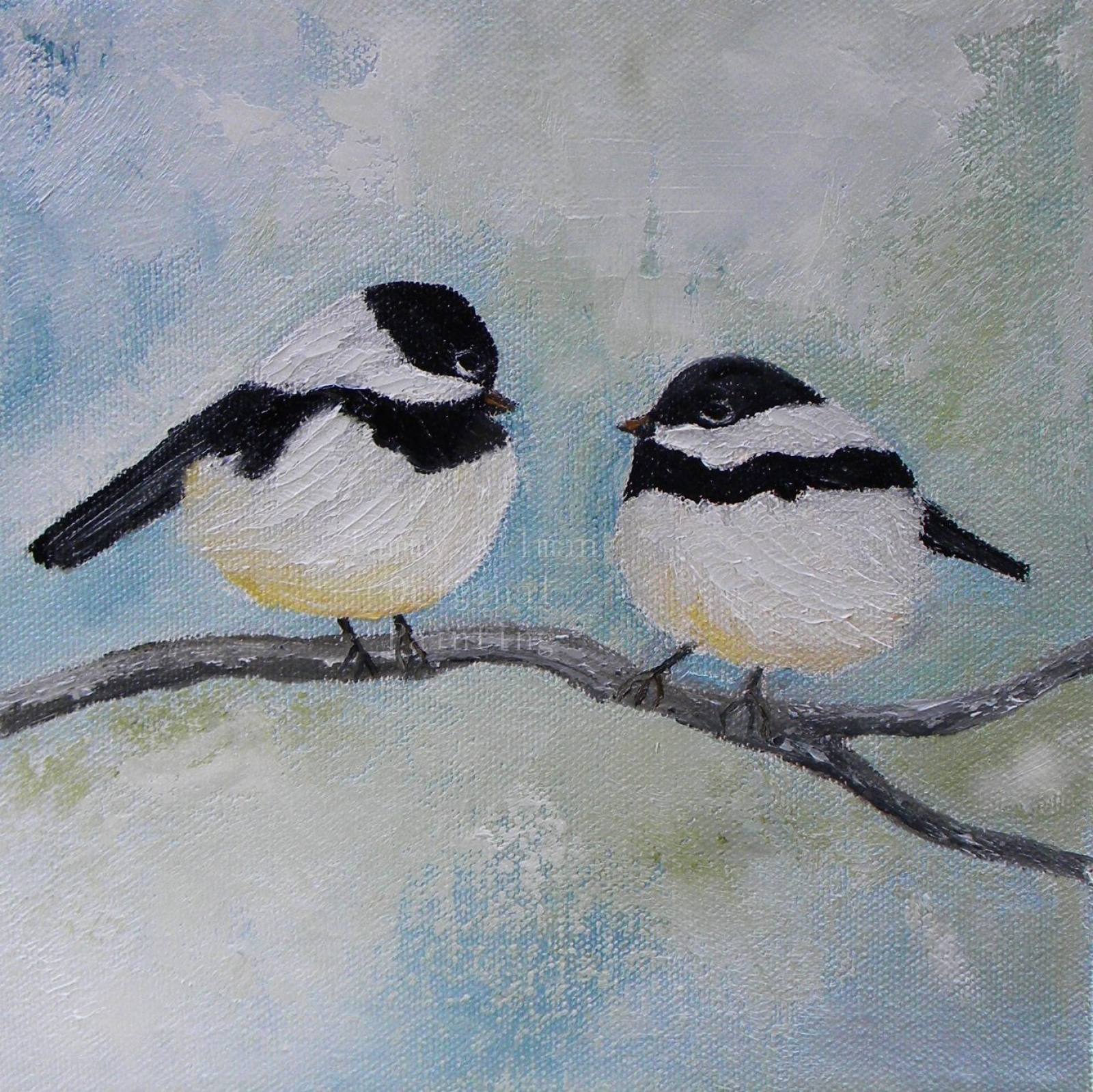 Chickadee Birds On A Branch Painting Custom Two Birds On A Branch