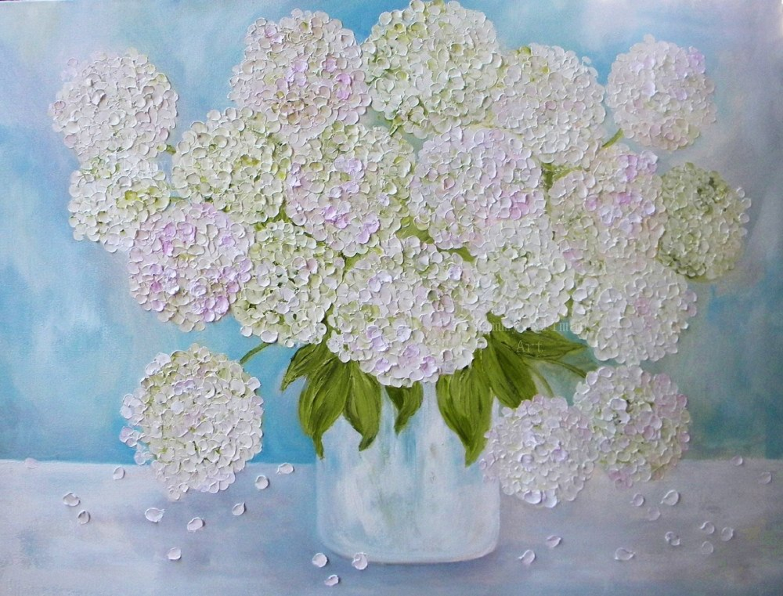 20th Century Hydrangea Landscape Oil Painting on Canvas
