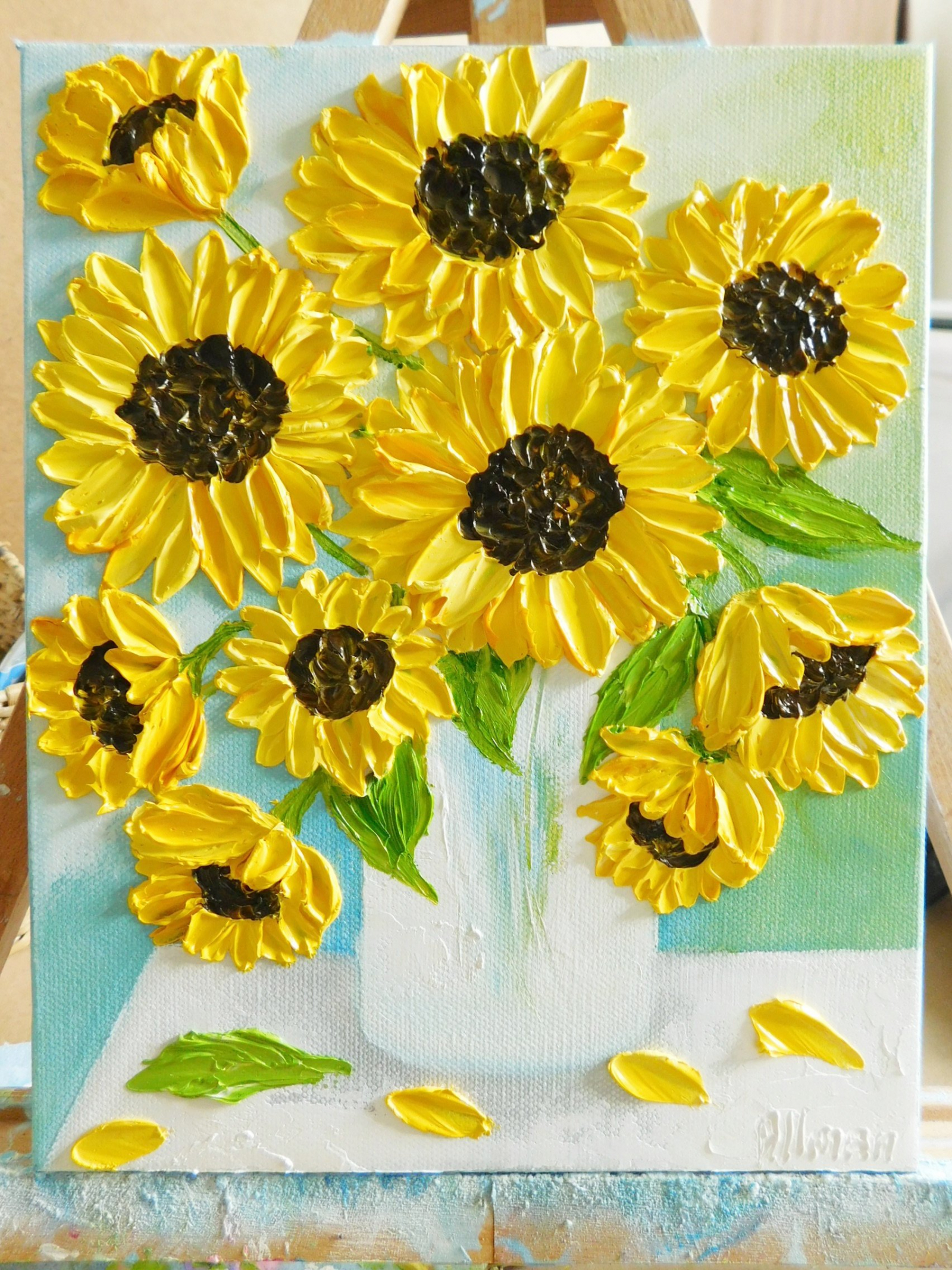 sunflower painting oil impasto summer paint paintings simple sunflowers yellow cottage previous fresh kenziescottage decor sold
