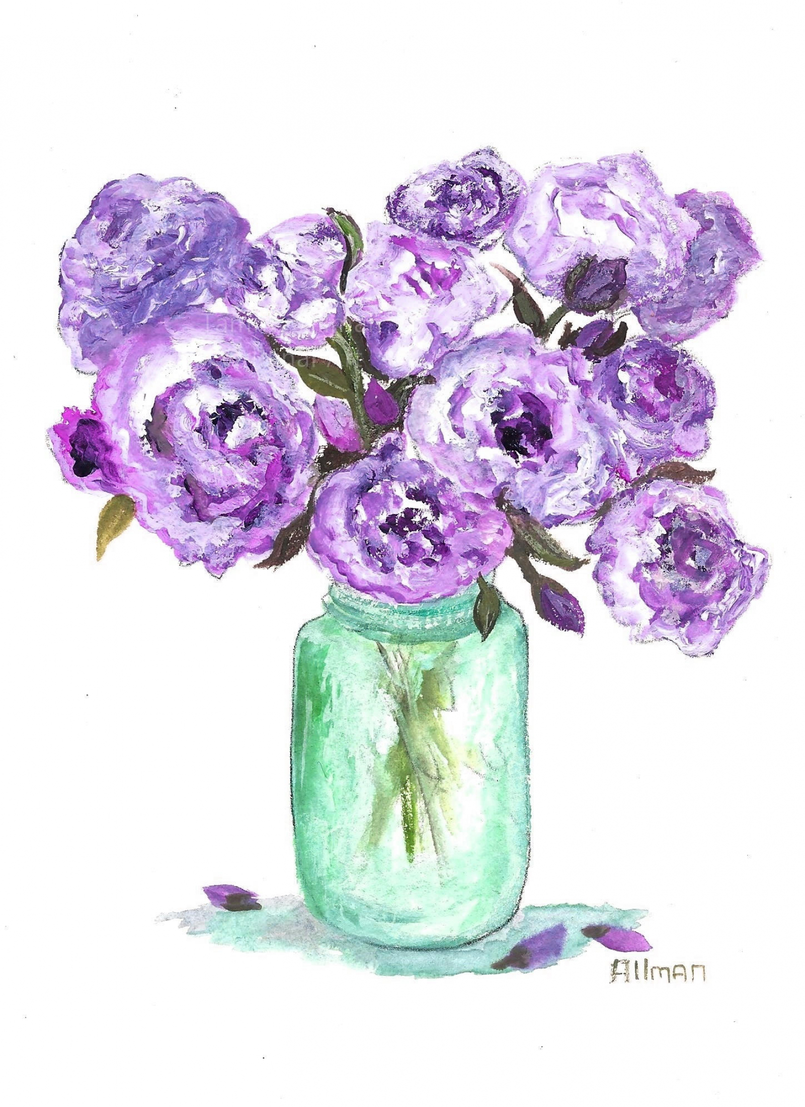 Original Peony Watercolor Floral Vase Series Lavender Peony