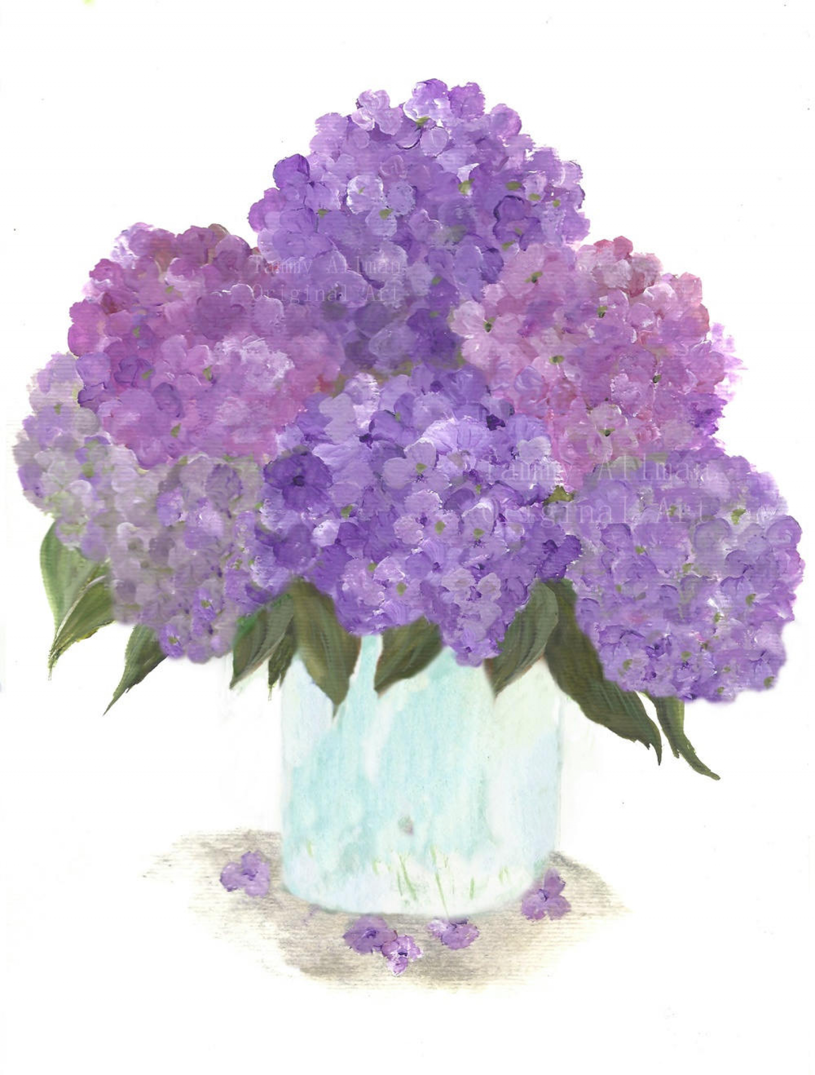Original Watercolor, Floral Vase Series, Purple Hydrangea Original  Watercolor Print | Kenzie's Cottage