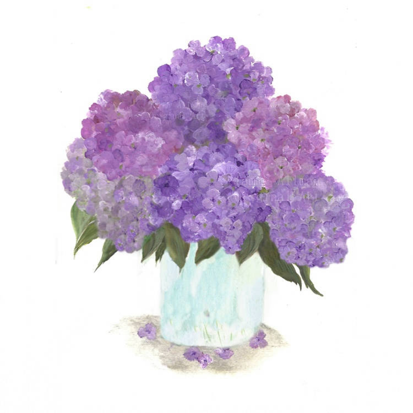 Original Watercolor, Floral Vase Series, | Print Purple Hydrangea Original Cottage Watercolor Kenzie\'s