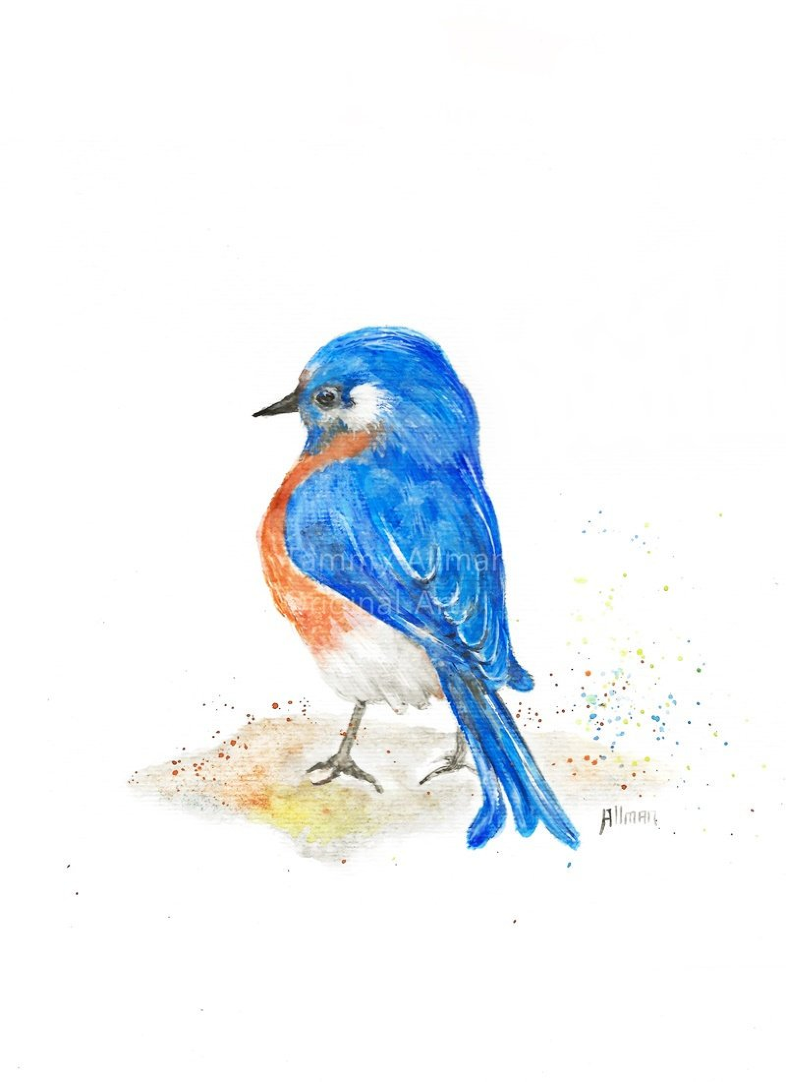 Bluebird Watercolor Print Of Original Bluebird Happiness