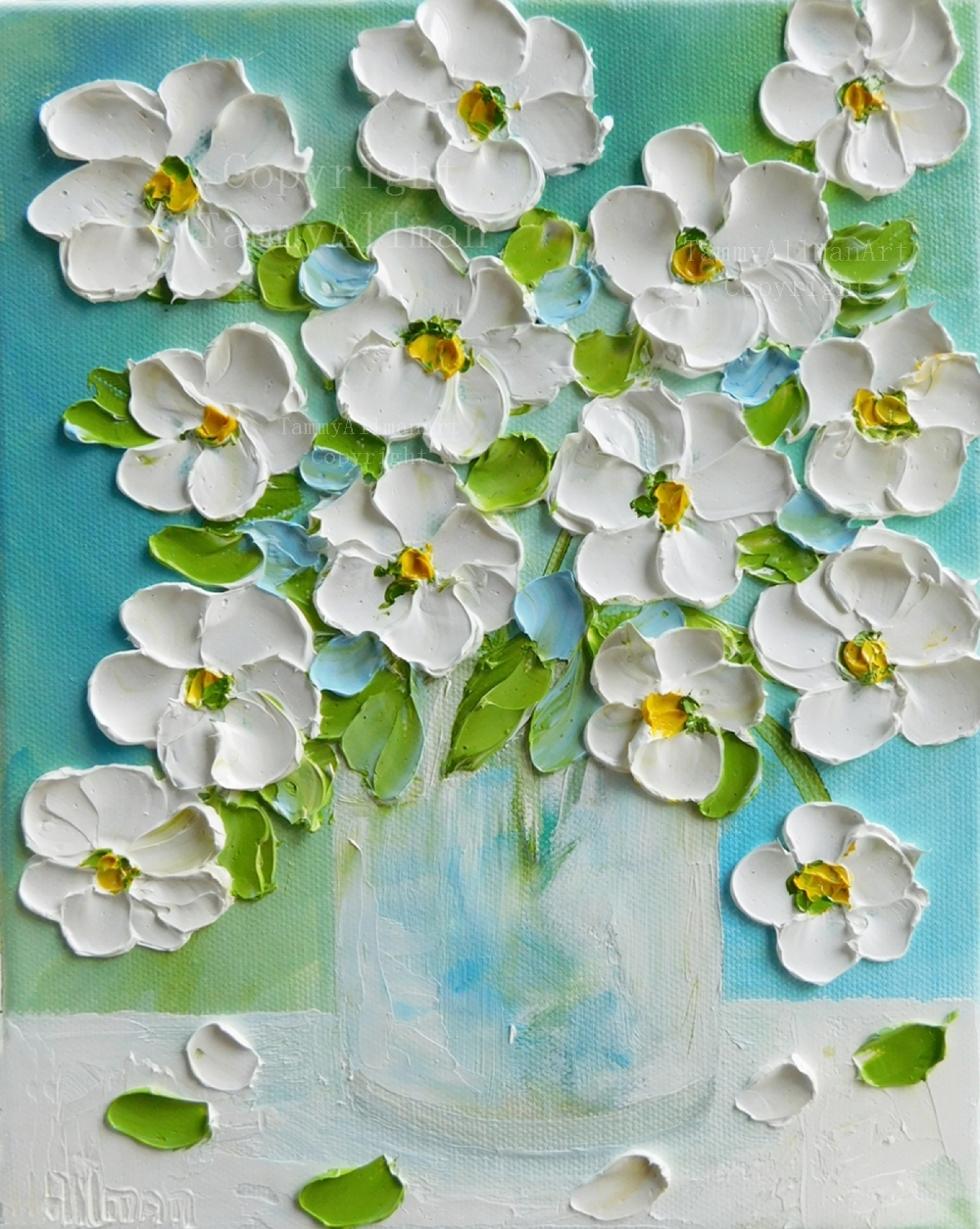 Daisy Oil Impasto Painting, Daisy Palette Knife Painting | Kenzie's Cottage