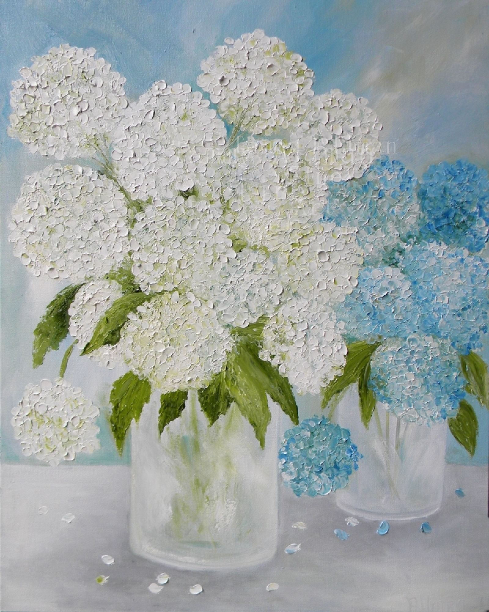 Hydrangea Double Vase Painting Hydrangea Floral Painting