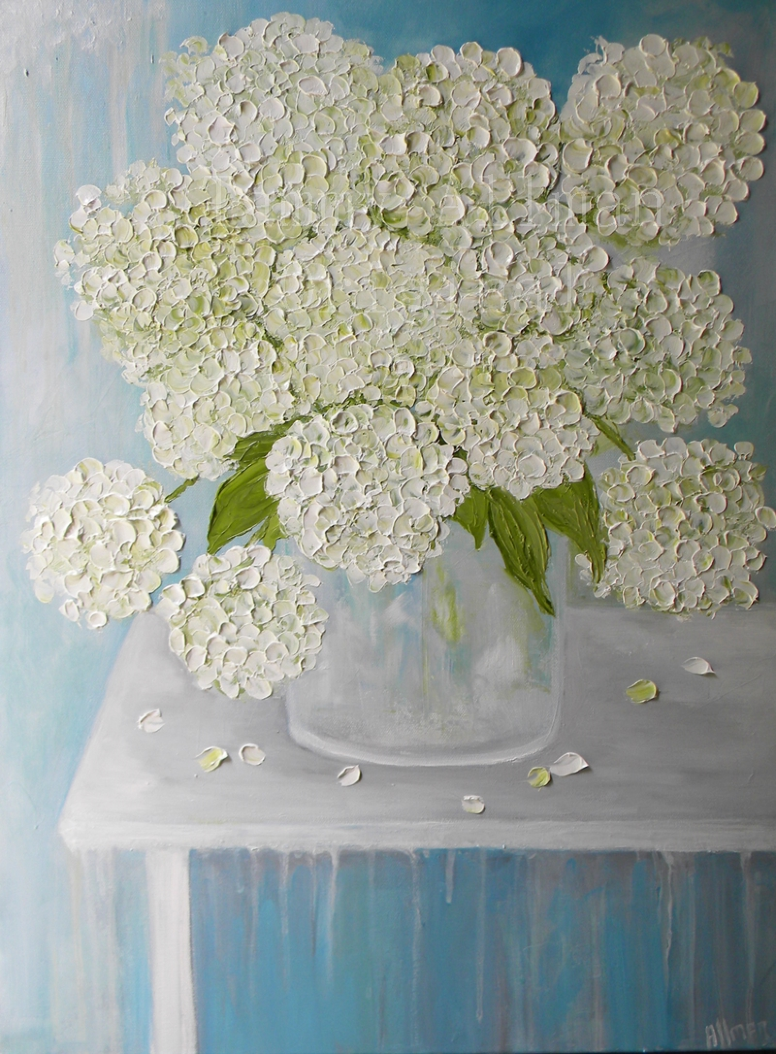 White Hydrangea Oil Painting, Hydrangea Floral Painting, | Kenzie's Cottage