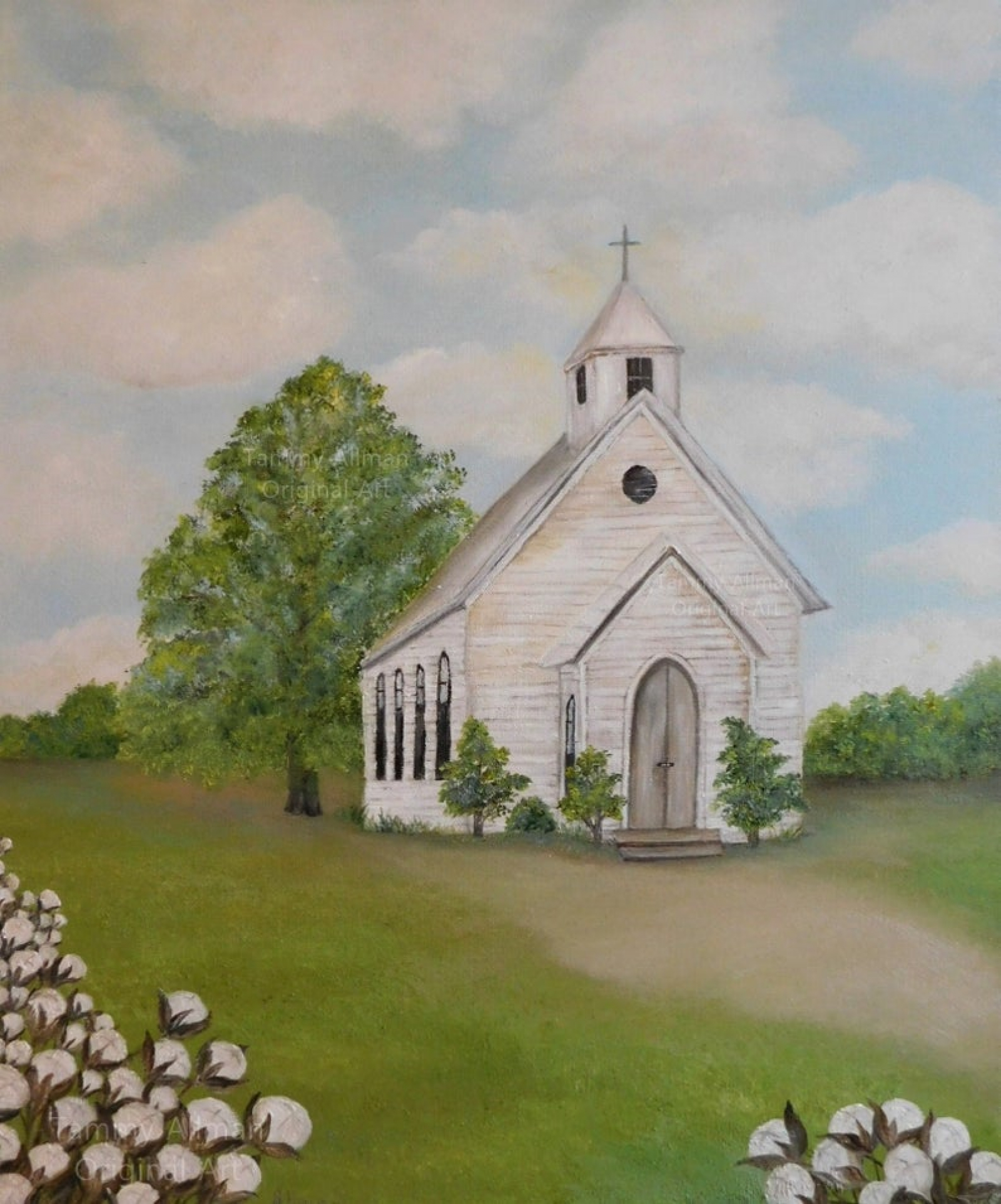 Grace and Cotton Old Church Oil Painting Kenzie's Cottage