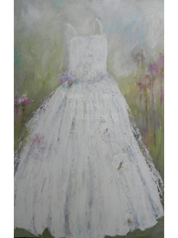 LARGE OIL PAINTING, Surreal Vintage in White Dress Painting, Impasto Dress Painting