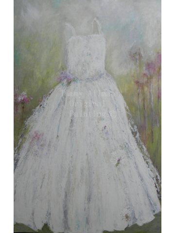 LARGE OIL PAINTING, Surreal Vintage in White Dress Painting, Impasto Dress Painting