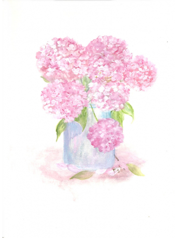 Original Pink Hydrangea Watercolor Print