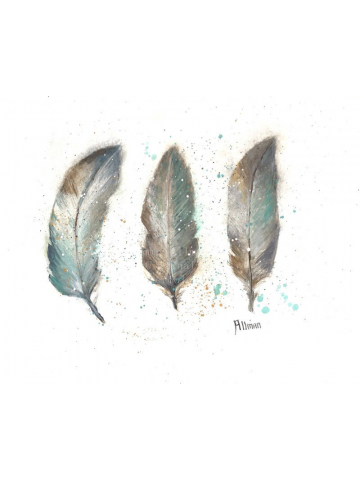Original Watercolor Print, Watercolor Feather Painting, Feather Series Three Feathers, Turkey Feathers