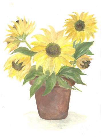 Original Watercolor Clay Pot Series, Sunflower Original Watercolor Print