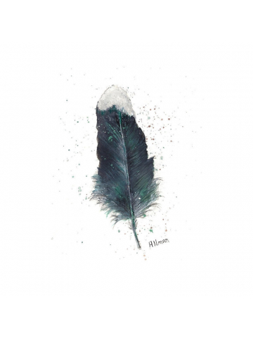 Watercolor Original, Black and Turquoise , Feather Watercolor, Watercolor Feather Painting, Single Feather Sudy,