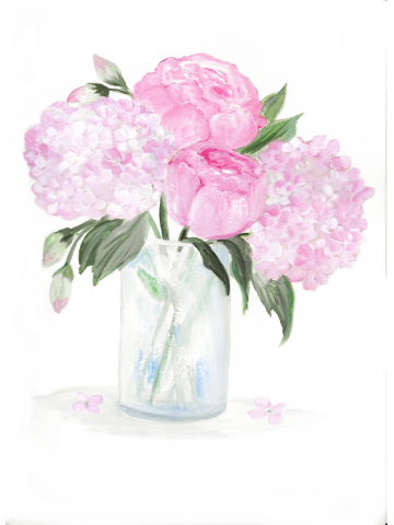Original Watercolor Pink Hydrangea and Peony Print
