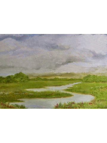 Fine Art Custom Original Oil Painting, "The Winding Creek", Creek Painting, Marsh Painting, Landscape