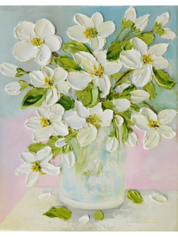 White Lilies in a Vase Oil Impasto Original Painting, White Lilly Still Life  Painting