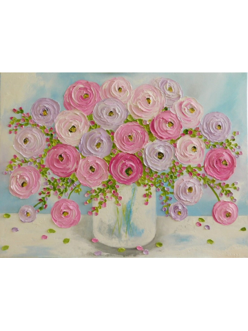 Custom Ranunculus Impasto Painting, Choose Your Colors, Oil Impasto Painting