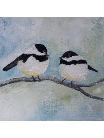 Chickadee Birds on a Branch Painting,  Custom Two Birds On A Branch Impasto Painting