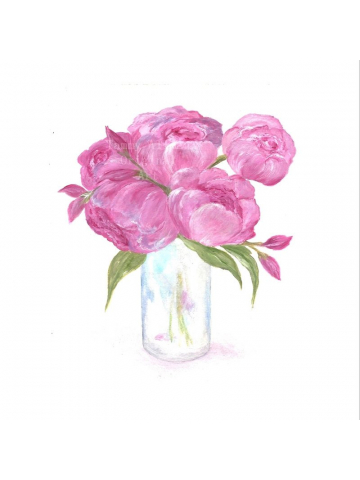 Original Peony Watercolor, Floral Vase Series, Pink Peony Original Watercolor Print