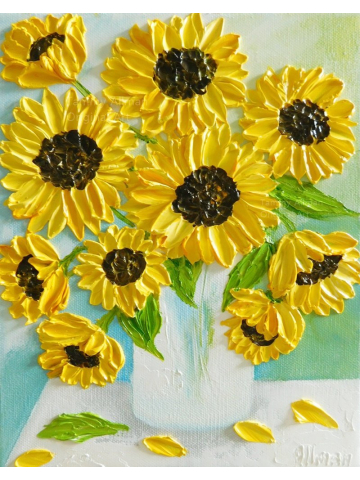 Sunflower Oil Painting Impasto Painting , Custom Sunflower Original Painting, Summer Wedding,Home Decor,