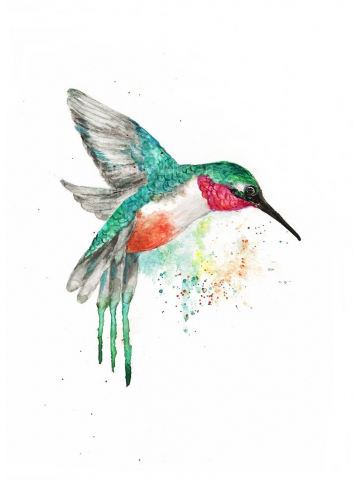 Hummingbird Watercolor Print from Original, "Hummingbird in Flight"