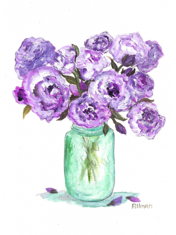 Original Peony Watercolor, Floral Vase Series, Lavender Peony Original Watercolor Print, Watercolor, Lavender Peony Painting,