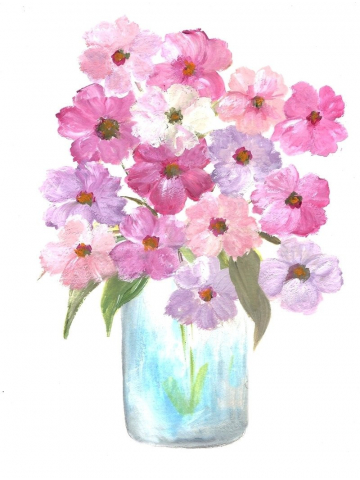 Floral Vase Series, Pink Cosmos Watercolor Print