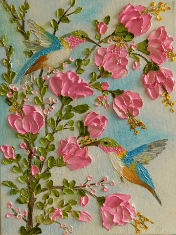 Custom Hummingbird Impasto Painting, Hummingbird Oil Painting, Bird Painting
