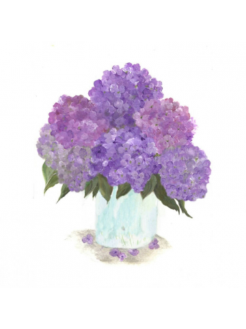 Original Watercolor, Floral Vase Series, Purple Hydrangea Original Watercolor Print